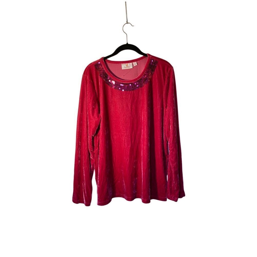 New Quacker factory, pink sequin women’s long sleeve velvet top large